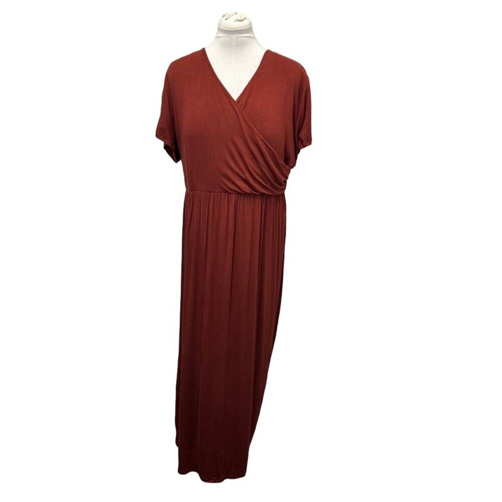 Meri Skye Womens 4X Rust Maxi Dress Short Sleeve V-Neck Wrap Style Rayon & Spand